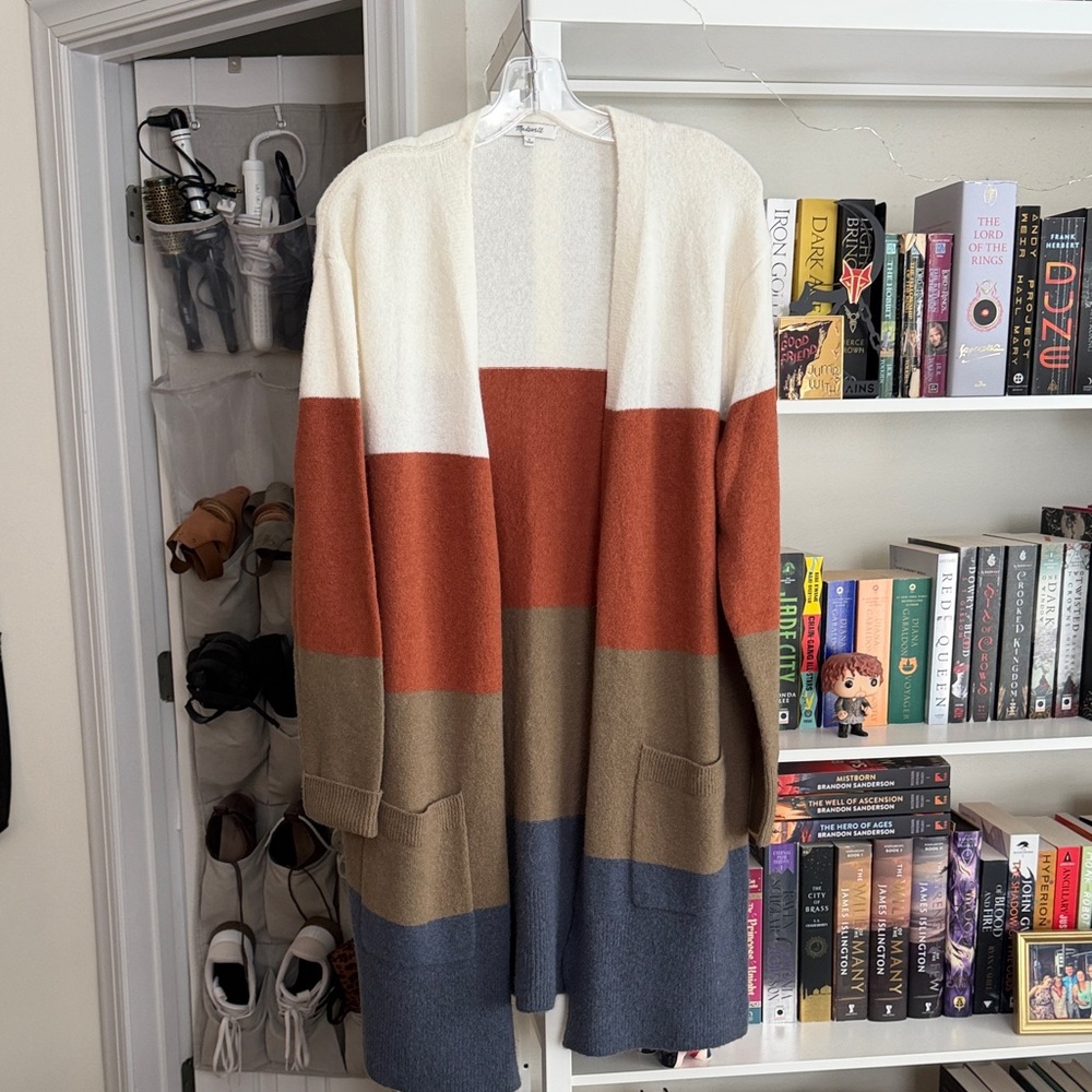 Madewell Cozy Colorblock Open Cardigan Sweater - Rust, Olive, Blue, Cream